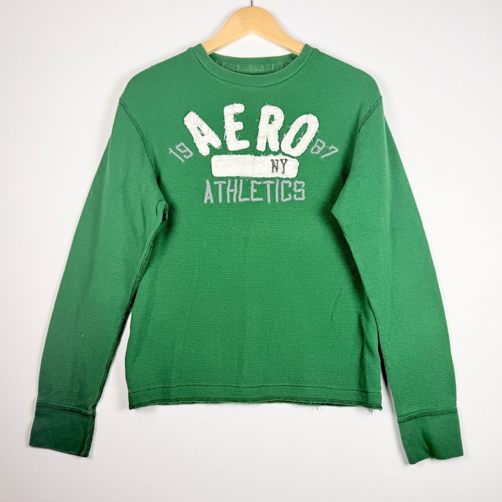 Vtg Y2K Aeropostale Mens Thermal Shirt Large Green Waffle‎ Knit Skater Grunge